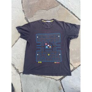 Vintage PAC MAN UNIQLO Men's Shirt Sz XL Black Faded UT Y2K 2000s Japanese Game